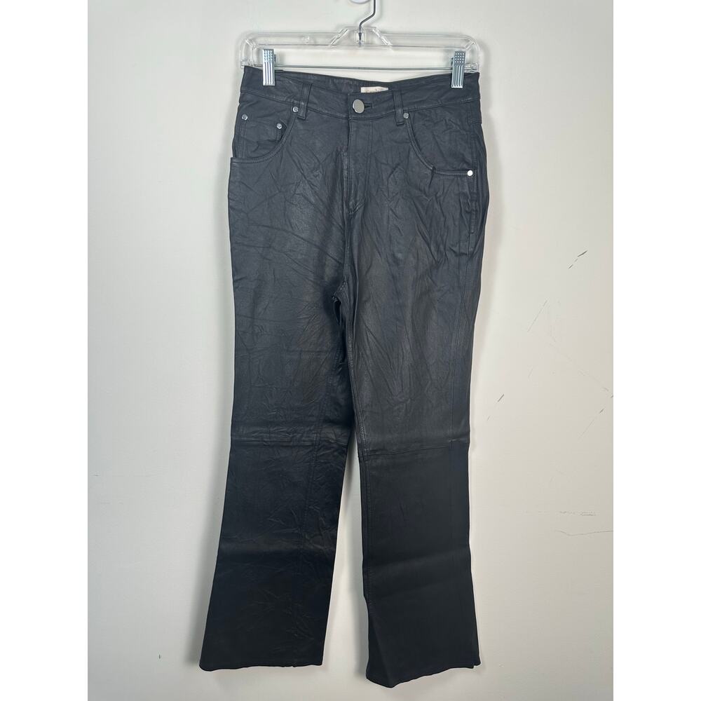 Camila Coelho Lamb Leather‎ Straight Leg Pants Women Size S Black EUC Revolve